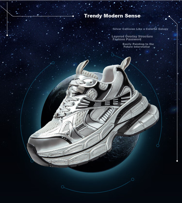 ZHR Silver Dad Shoes for Women, Trendy Sports Casual Couple Shoes, Thick-Soled Height-Increasing Women's Shoes, JT67 Silver, Size 38 3