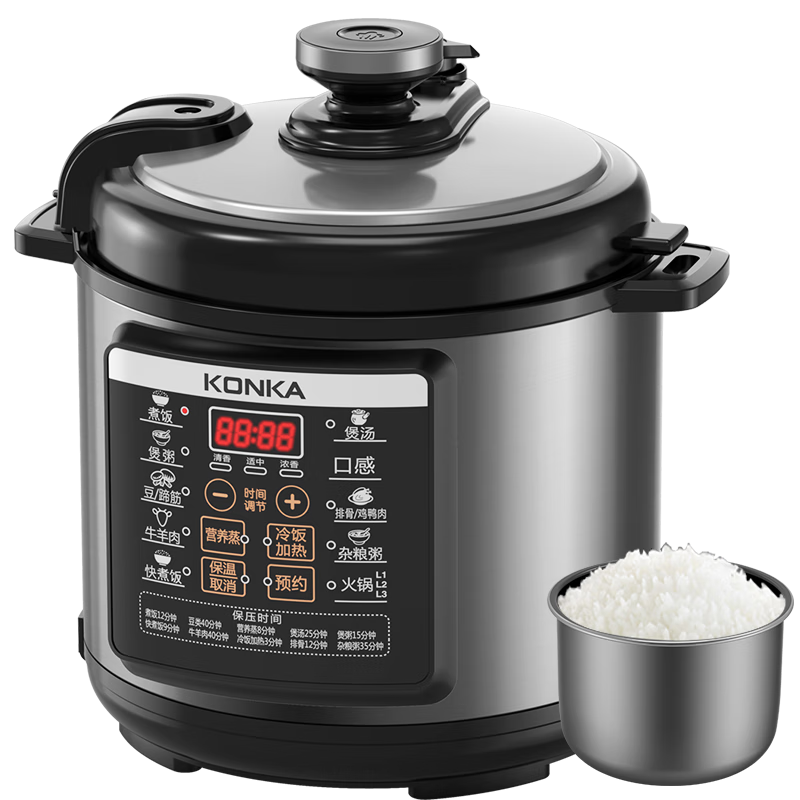 KONKA Electric Pressure Cooker, 5L Multi-Functional Household High-Pressure Cooker with Non-Stick Inner Pot, Smart Reservation Pressure Cooker KYLG-5006E