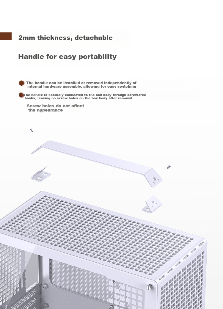 JONSBO Z20 White MATX Case (Approximately 20L, Detachable Handle, 240mm Radiator Support, 163mm Air Cooling, ATX Power Supply, Long Graphics Card, Type-C) 5