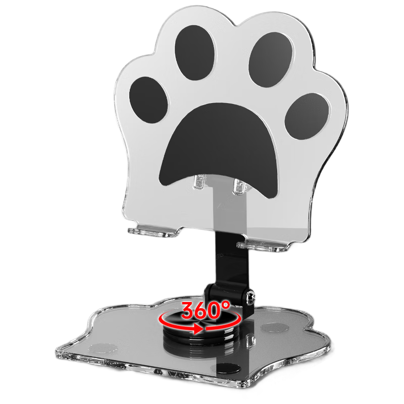 JPLAYER Phone Stand, Desktop 360° Multifunctional Rotating Folding Tablet Stand, IPad Lazy Support Stand, for Gaming, Online Classes, Drawing, Metal Live Streaming, Cute Cat Paw Style, Black