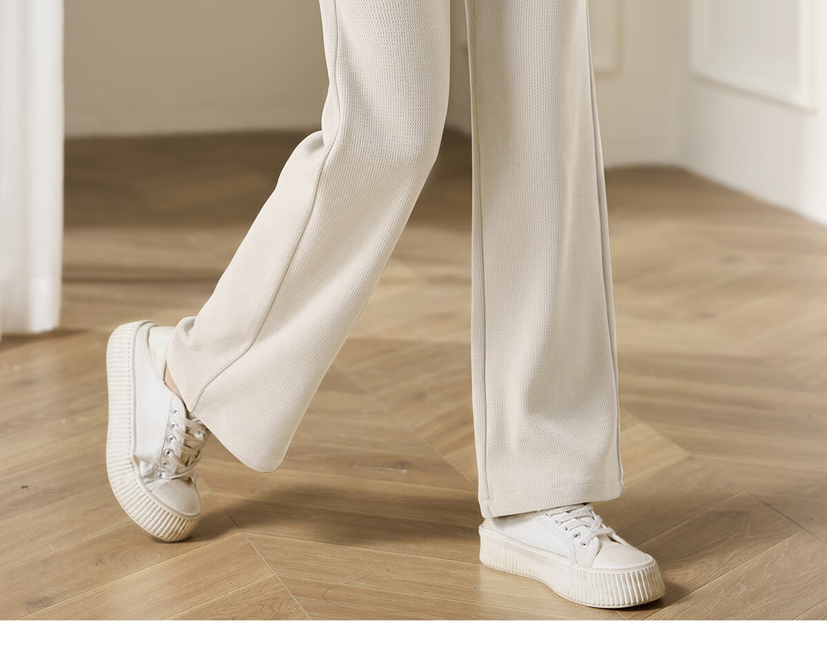 Chushen Spring And Autumn Casual Pants for Women with Elastic Waistband, Athletic Trousers, Textured Loose Straight-Leg Pants, Sweatpants S143K2024 15