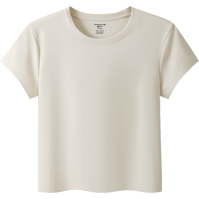Threegun Cool Antibacterial Short Sleeve Crew Neck Women's T-Shirt, Shoulder Fit, High Elastic Ribbed Short Cotton Base Shirt