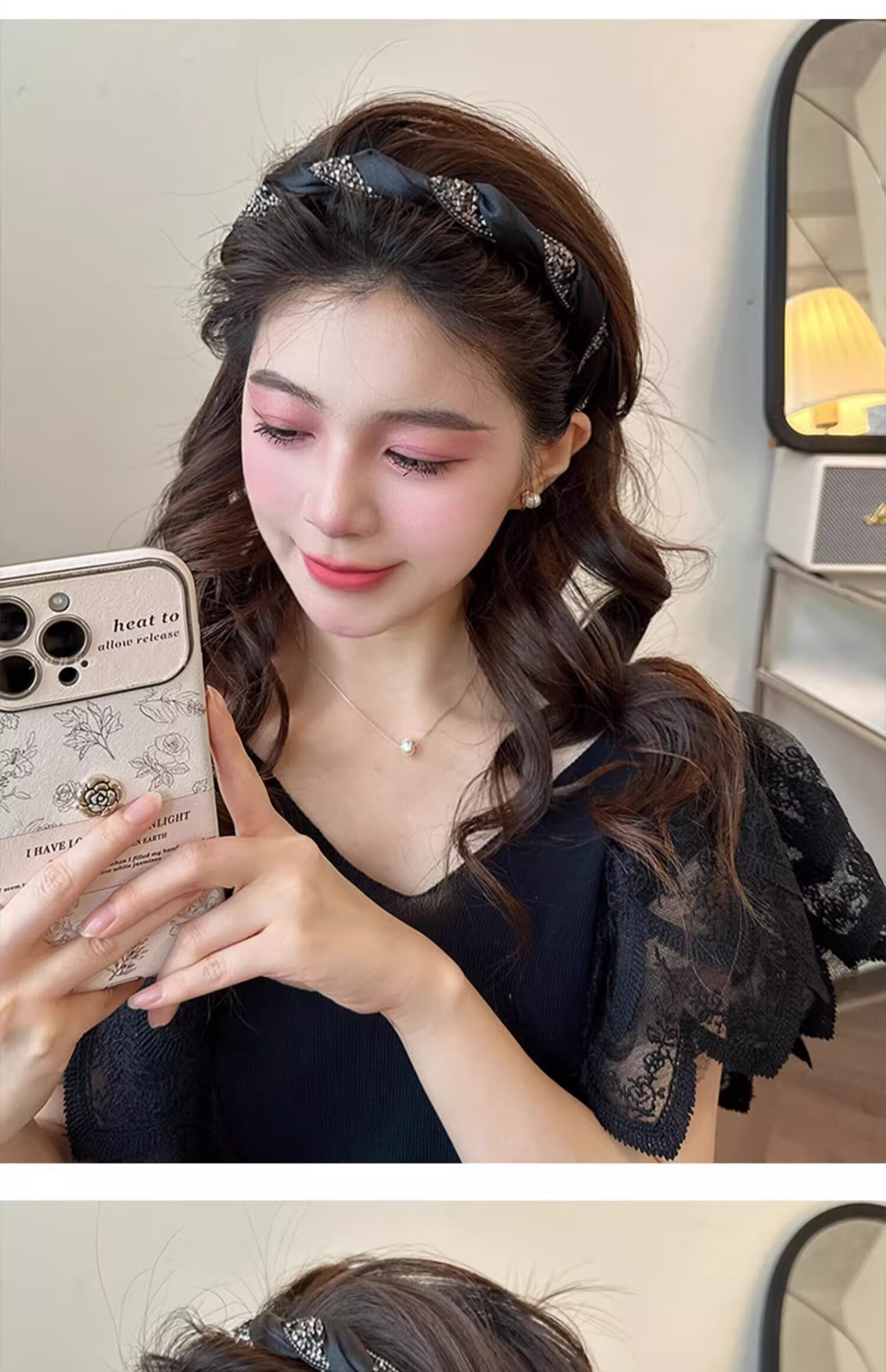 Xiangwan Vintage Rhinestone Headband Black Hair Clip Elegant Women's Headband Mid-Autumn Gift 4