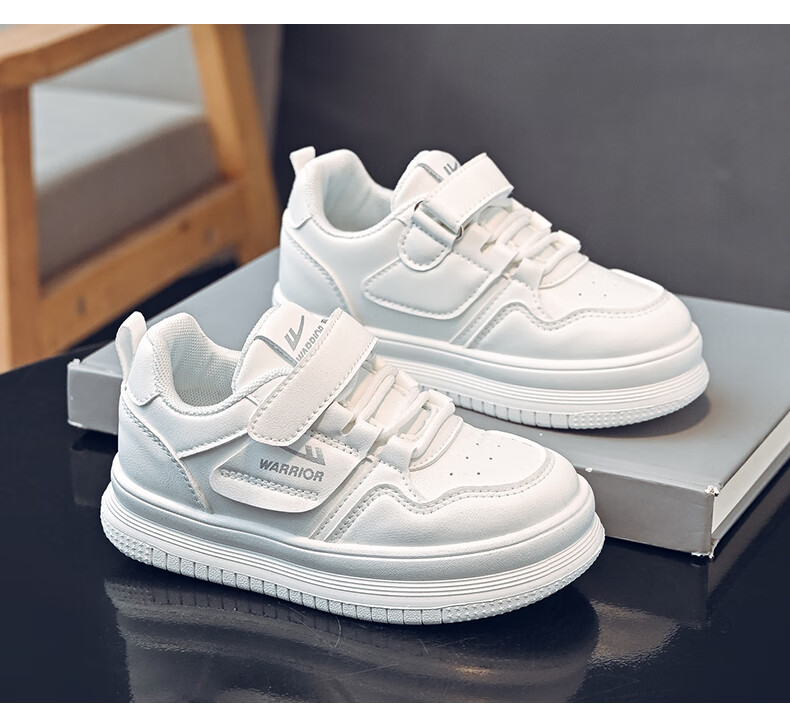 Warrior Children's Shoes Spring Boys' Sneakers Casual Soft-Soled Shoes Girls' White Shoes WZ(CL)-1010 White Size 30 4