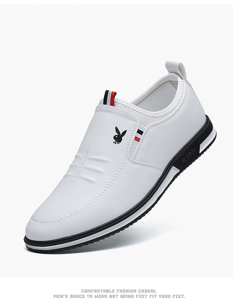 PLAYBOY Men's Shoes, Spring Lightweight Slip-On, British Fashion Trendy Casual Leather Shoes for Men, Black, Size 44 10