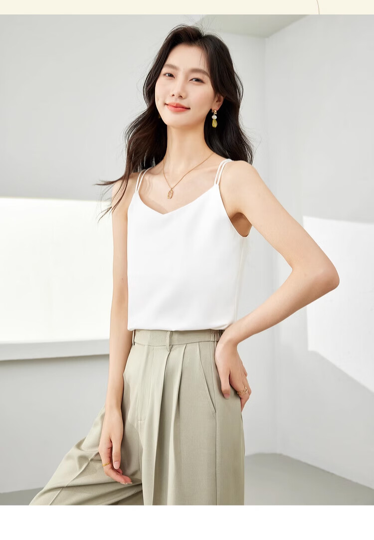 GUJIN Ice Silk Satin Women's Camisole Tank Top Sleeveless Backless Base Layer Versatile Blazer Top Champagne XL 13