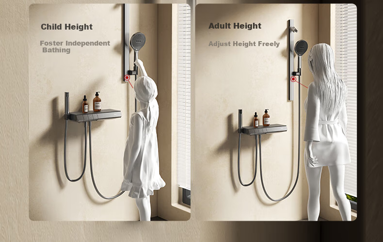 JOMOO Shower Set with Piano Key Temperature Control, Separate Shower Head IMAX Silk Rain Youth Edition 25048-695/HBS 30