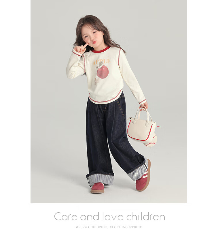 Budinghalu Girls' Versatile Sweet Cute Long-Sleeve T-Shirt, Spring And Autumn New Style, for Older Children, Fashionable Contrasting Color Cartoon Round Neck Base Shirt 19