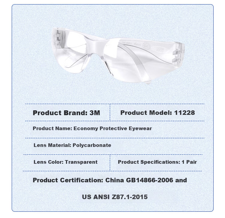 3M Safety Goggles, Cycling Windproof Dustproof Protective Eyewear, Industrial Cutting Anti-Marring Splash Impact Protection 11228, 1 Pair 1