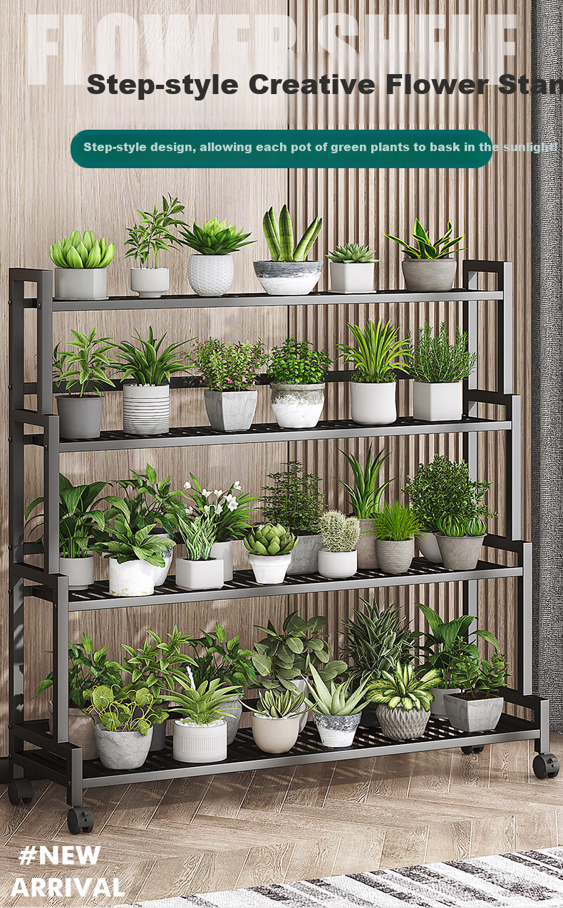 WOJIA Flower Stand, Living Room Floor-Standing Storage Rack, Balcony Succulent Pot Holder, Iron Art Plant Display Shelf H9134 1