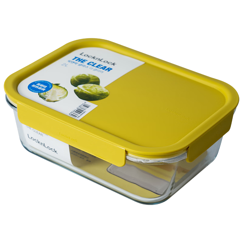 LOCK&LOCK Heat-Resistant Glass Food Container, Microwave-Safe Storage Box, Sealed Refrigerator Lunch Box, LNG527Y_2L
