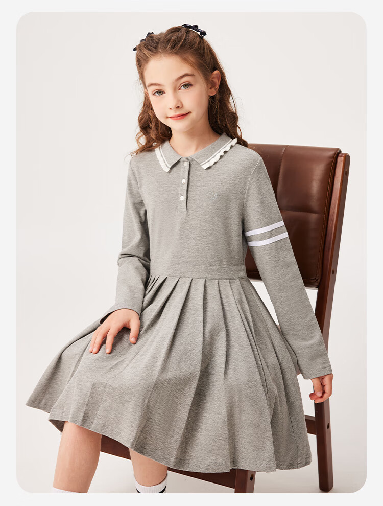 YEEHOO Girls' Dress Children's Skirt Pleated Skirt Casual School Style Long Sleeve Spring White Size 130 12