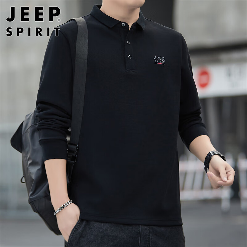 Мужская футболка JEEP SPIRIT с длинным рукавом, свободная, деловая, с воротником, трендовая, весна-лето