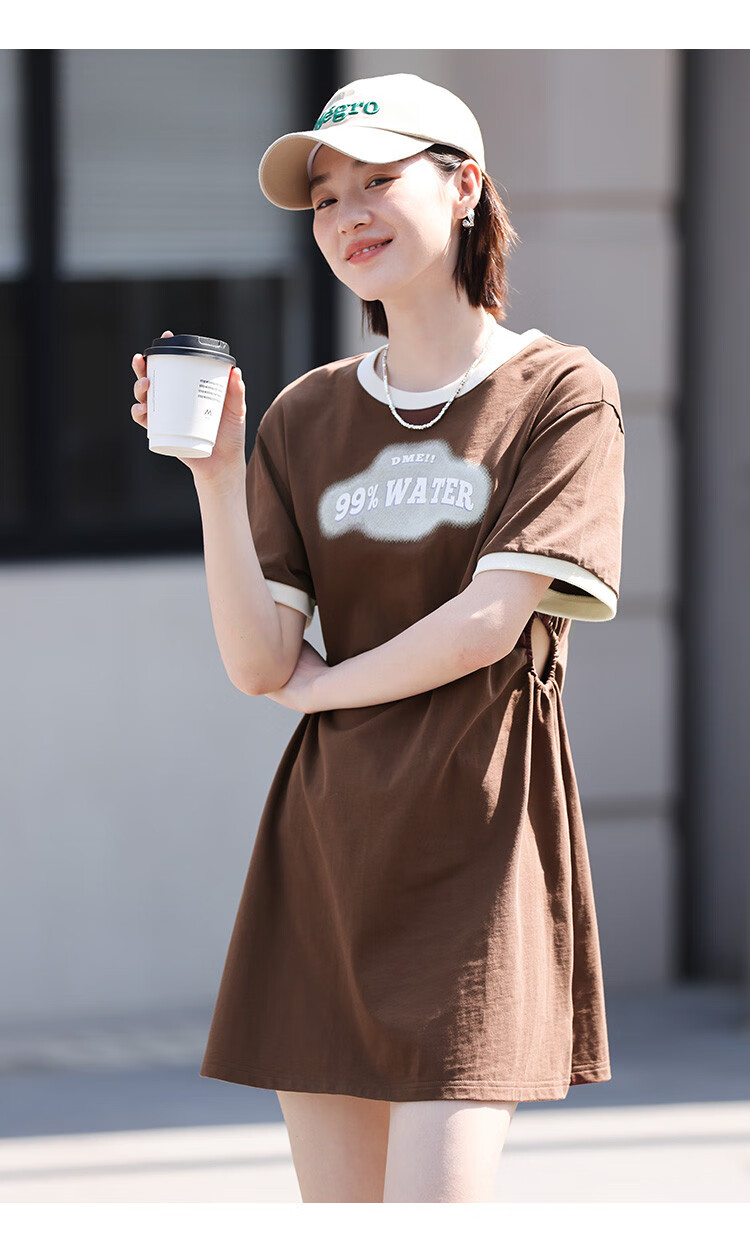 Dme [Low-Cut Dress] Summer Round Neck Short-Sleeve Dress with Hollow-Out Waist Desig 6