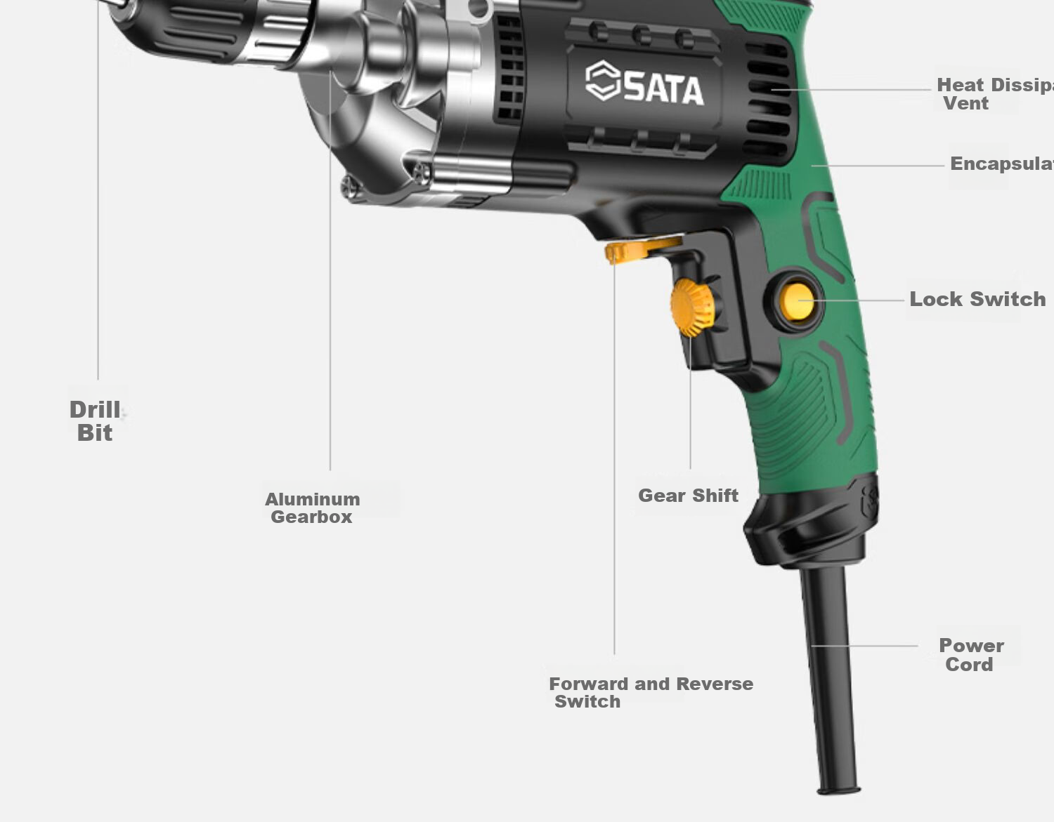 Shida (SATA) Household Electric Drill, Multi-Functional High-Power AC Pistol Drill D05701 Standard 19