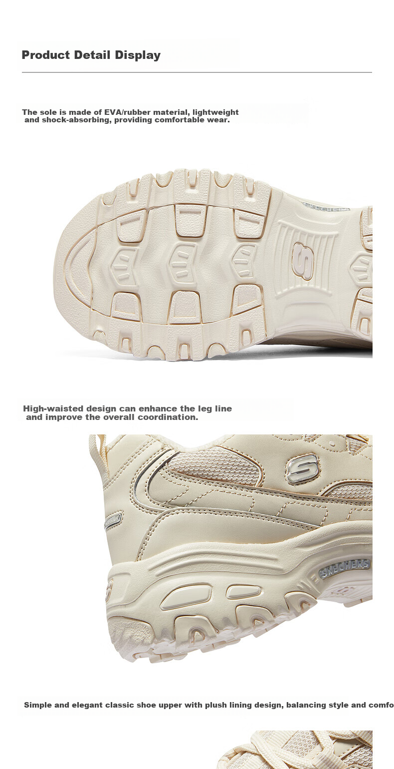 Skechers Black, White And Gold Fleece-Lined Dad Shoes for Women, Thick-Soled Height-Increasing Versatile Comfortable Warm Sneakers 896268 5
