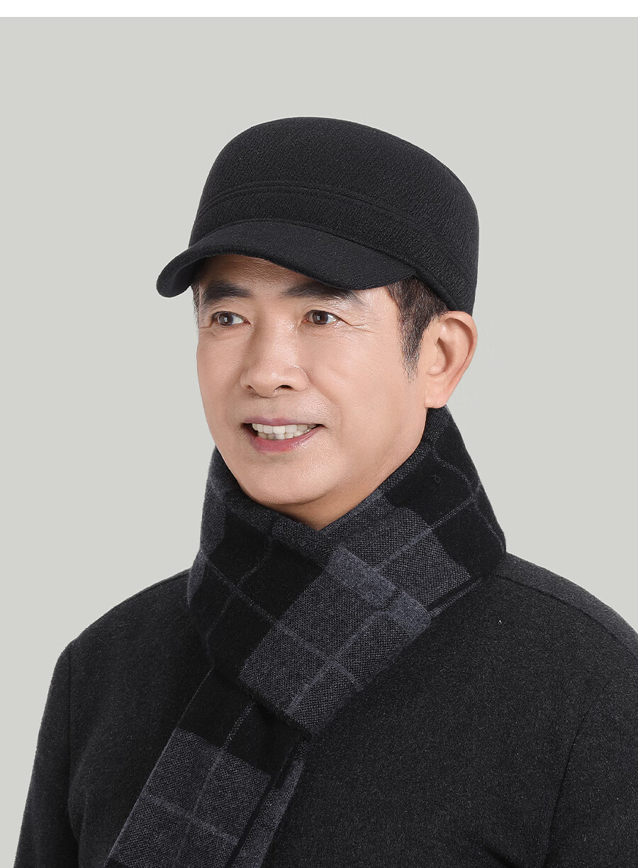 Hengyuanxiang Men's Warm Wool Flat Cap with Ear Protection Middle-aged and Elderly Baseball Hat Birthday Gift 13