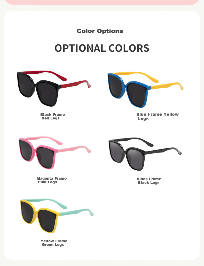 DRATRA Children's Polarized Sunglasses, Square Frame Soft Temple Arms for Boys And Girls, Sun Protection Lightweight Cute Color-Block Summer Glasses 3