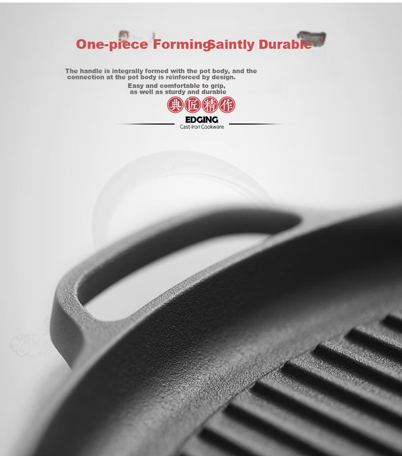 Dianjiang Cast Iron Steak Griddle, Large Size Professional Striped Steak Pan, Flat Bottom Frying Pan, Uncoated Thickened Barbecue Plate, 30cm 6