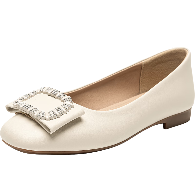 ZHR Women's Single Shoes, Commuter Style Soft Upper Flat Boat Shoes, Slip-On Leather Shoes for Women, 2026 New AH613 Beige Size 38