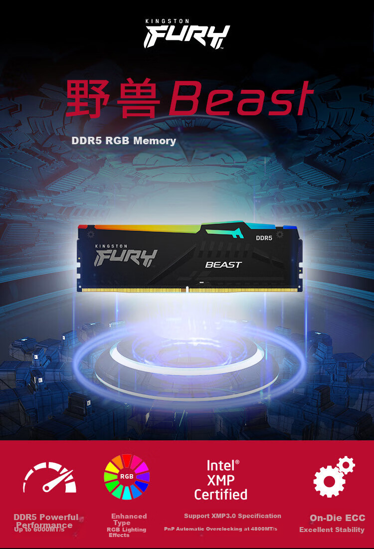 Kingston FURY 16GB (8G×2) Kit, DDR5 5600 Desktop Memory Module, Beast Series, RGB Light Bar, HyperX 2