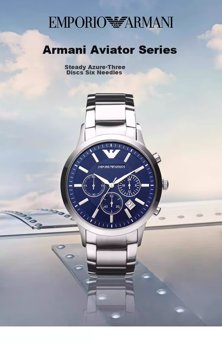 EMPORIO ARMANI Aviator Watch for Men, Three-Eye Chronograph Quartz Watch for Men, Birthday Gift for Boyfriend AR2434 1