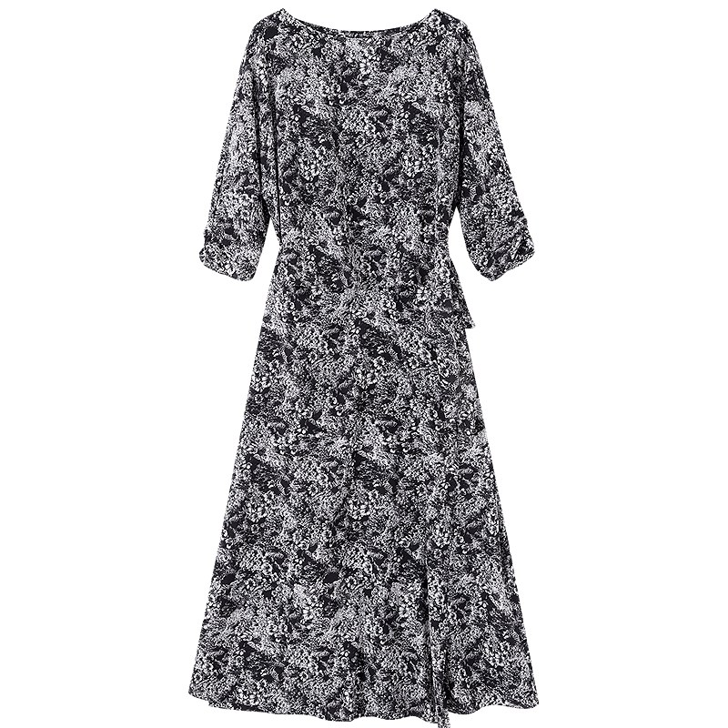 Demana Composite Silk Huayao Print Spring French Style Boat Neck Waist Cinched Floral Raglan Wrap Patchwork Women's Dress