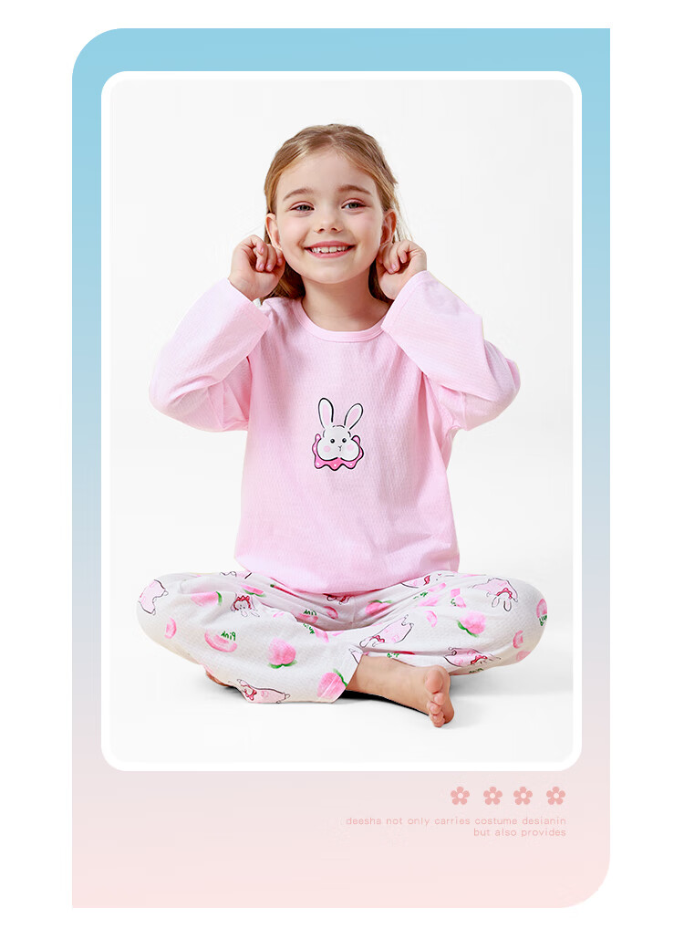 DEESHA [100% Cotton] Children's Pajamas, Girls' Spring And Summer Thin Long-Sleeve Home Wear Set, Girls' Round Neck Air Conditioning Clothes 2