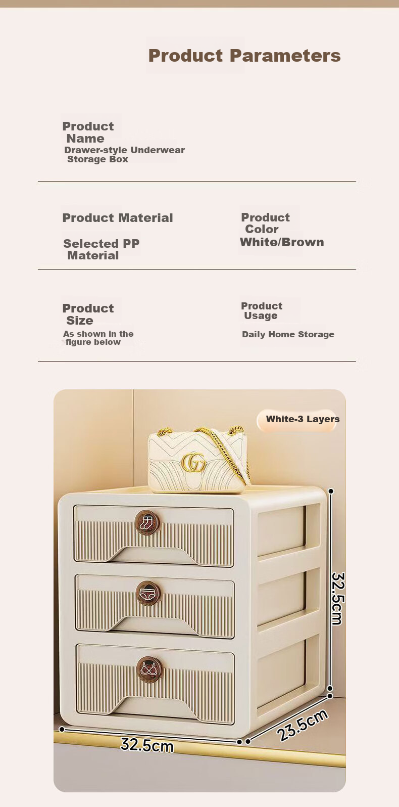 Baicaoyuan Underwear Storage Box, Home Drawer-Style Organizer for Panties, Socks, And Bras, Three-In Layered Solution, Clothing Organizer Cabinet with 3 Layers 8