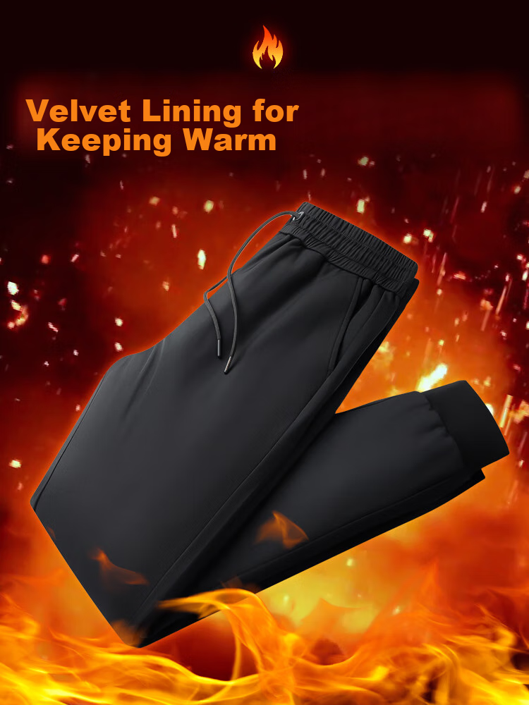Yalu Men's Winter Thickened Casual Long Pants, Fleece-Lined Trousers, Warm Goose Down Pants with Elastic Cuffs 9