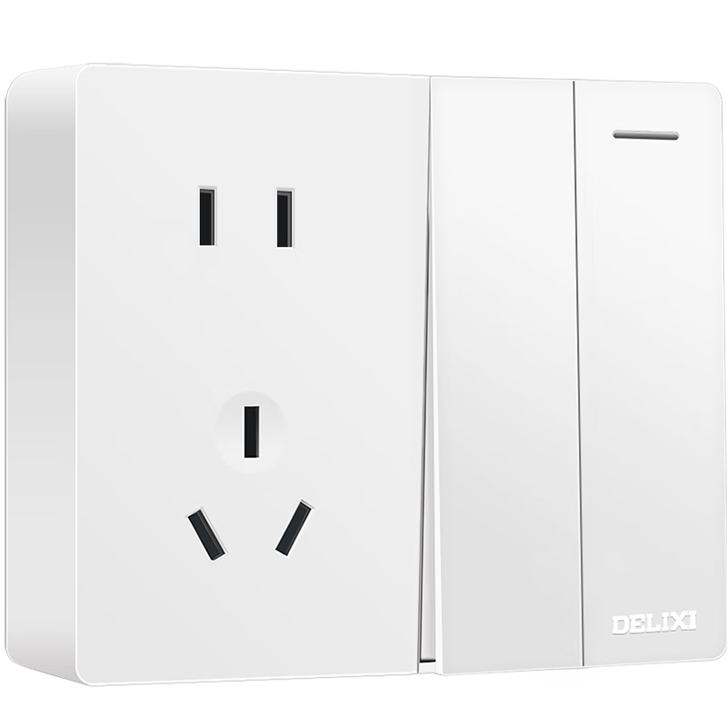 DELIXI Surface Mounted Switch Socket Panel 158 Series Two-Gang Double Control Switch with 10A Five-Hole Socket