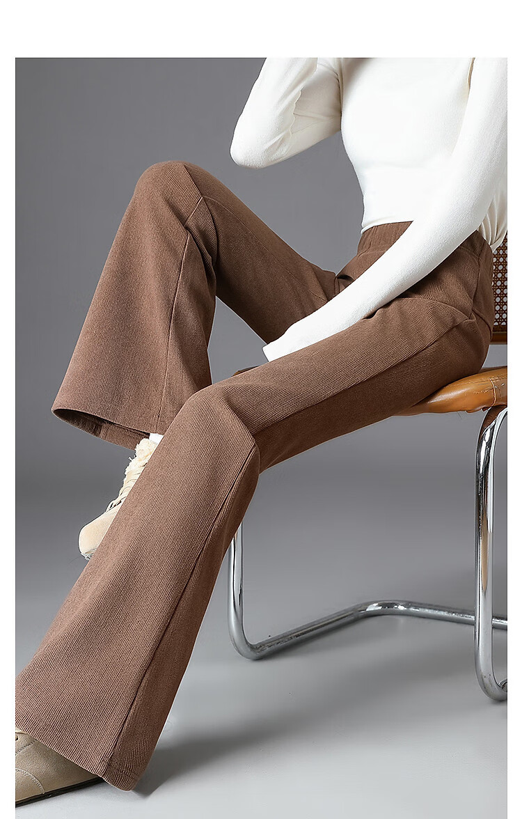 Dme [Fleece-Lined for Extra Warmth] Winter Japanese-Style Commuter Elastic Waist Flared Pants Comfortable Slimming Versatile Women's Casual Trousers 10