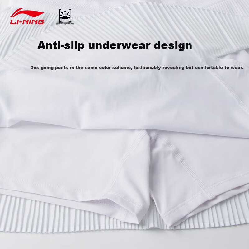 Li-Ning Badminton Dress, Women's Short Skirt, Sports Running Skirt, White ASKU214-2, White, Size M 2