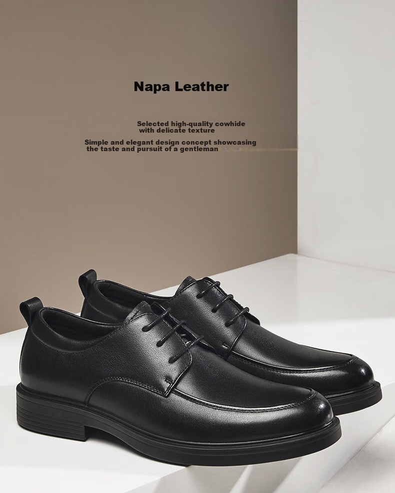 Kangnai Genuine Leather Shoes, Top-Grain Cowhide Men's Formal Business Shoes, Autumn Derby Shoes, Lace-Up Groom Leather Shoes for Men, Black, Size 42 3