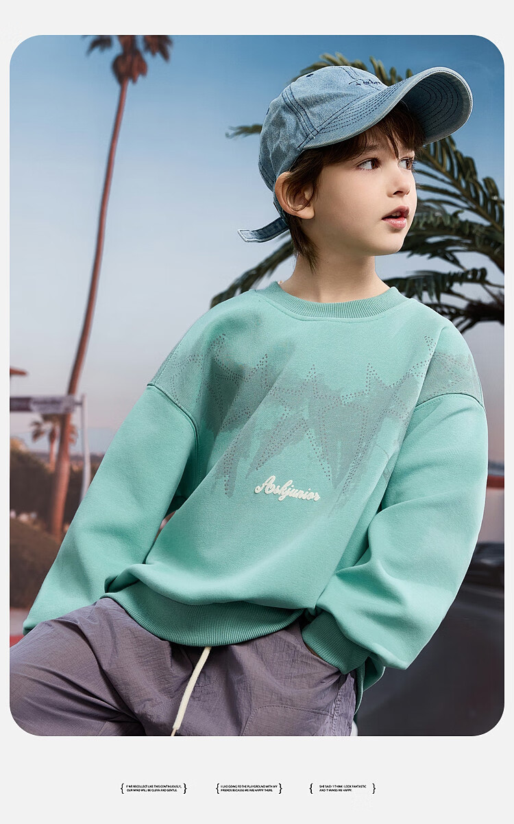 ASK JUNIOR Children's Clothing, Boys' Sweatshirt, Round Neck Long Sleeve, Autumn Pullover, Casual Versatile Top, Green, Size 170 13