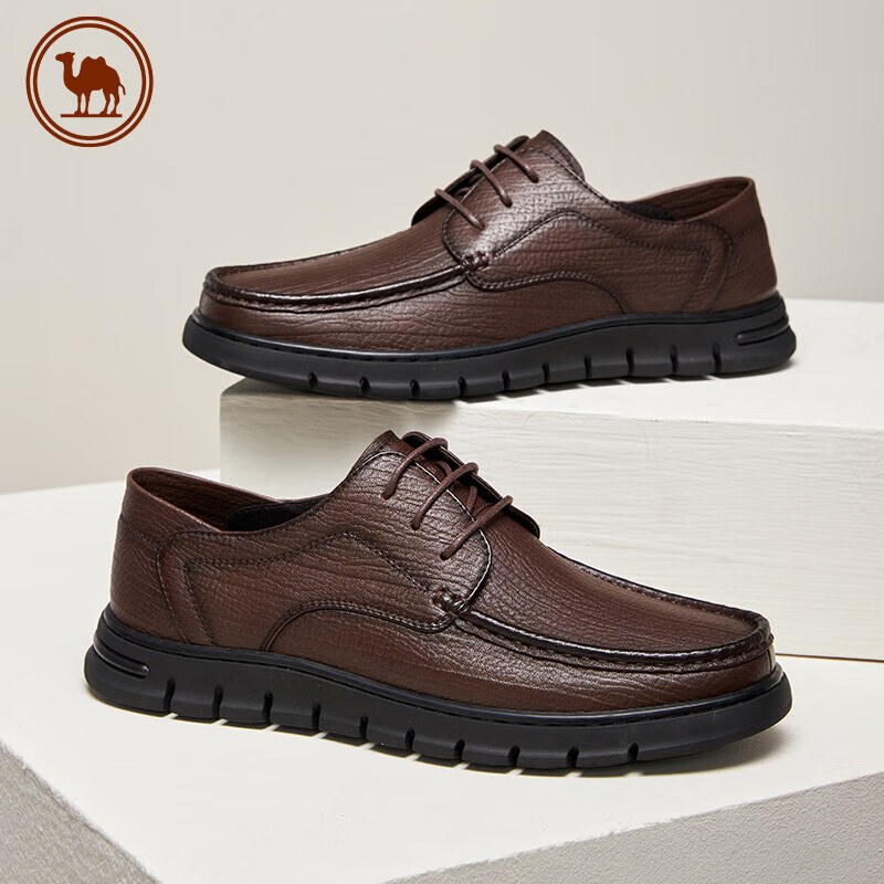 CAMEL Brand Comfortable Casual Leather Shoes, Business Cowhide Soft-Soled Dad Shoes for Middle-Aged Men, P15S545011, Brown, Size 43