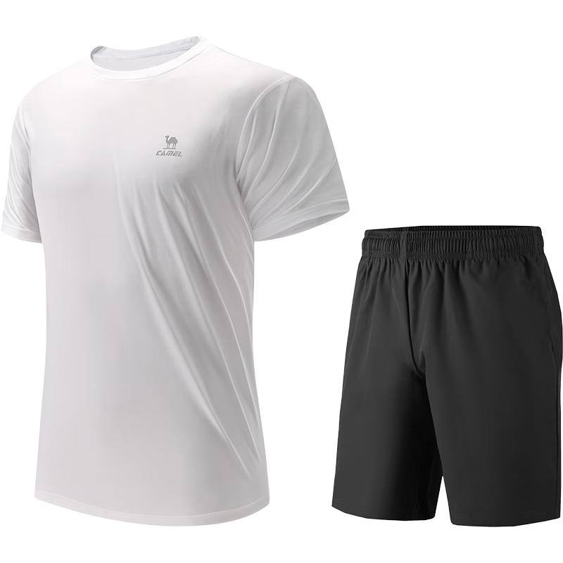 CAMEL Short-Sleeve Shorts Sports Set for Men, New Summer Style Ultra-Thin Quick-Dry T-Shirt, Casual Running Basketball Jersey Sportswear