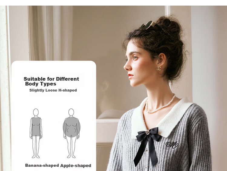 Olrain Eurielle Lapel Bow Sweater Women's Autumn Pullover Top Gray (Second Batch) XL 7