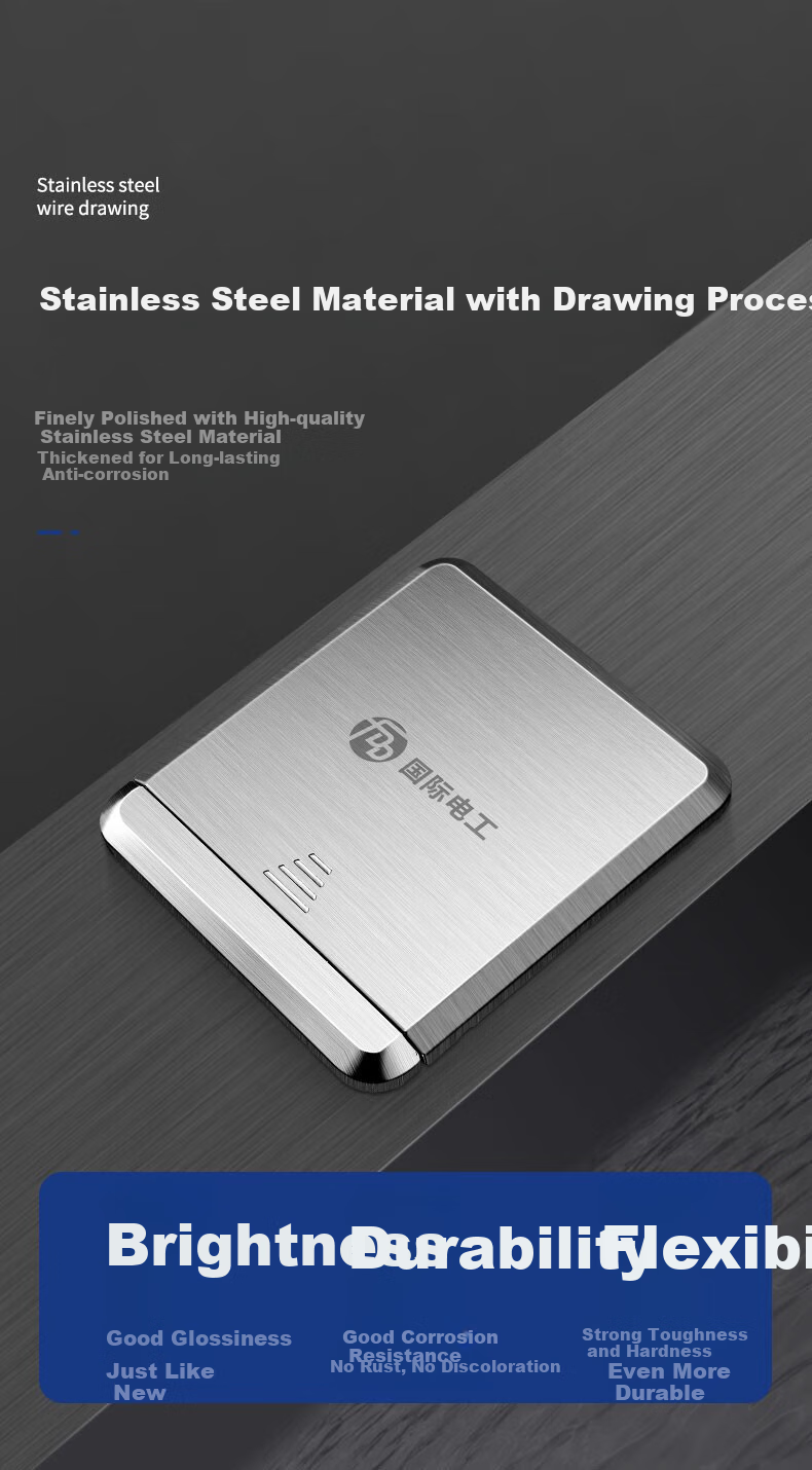 FDD Floor Socket, Hidden Flat Push-Type Floor Socket, Ultra-Thin Sliding Cover, Stainless Steel Waterproof Push-Pull Floor Socket Box, Silver, Five Holes 5