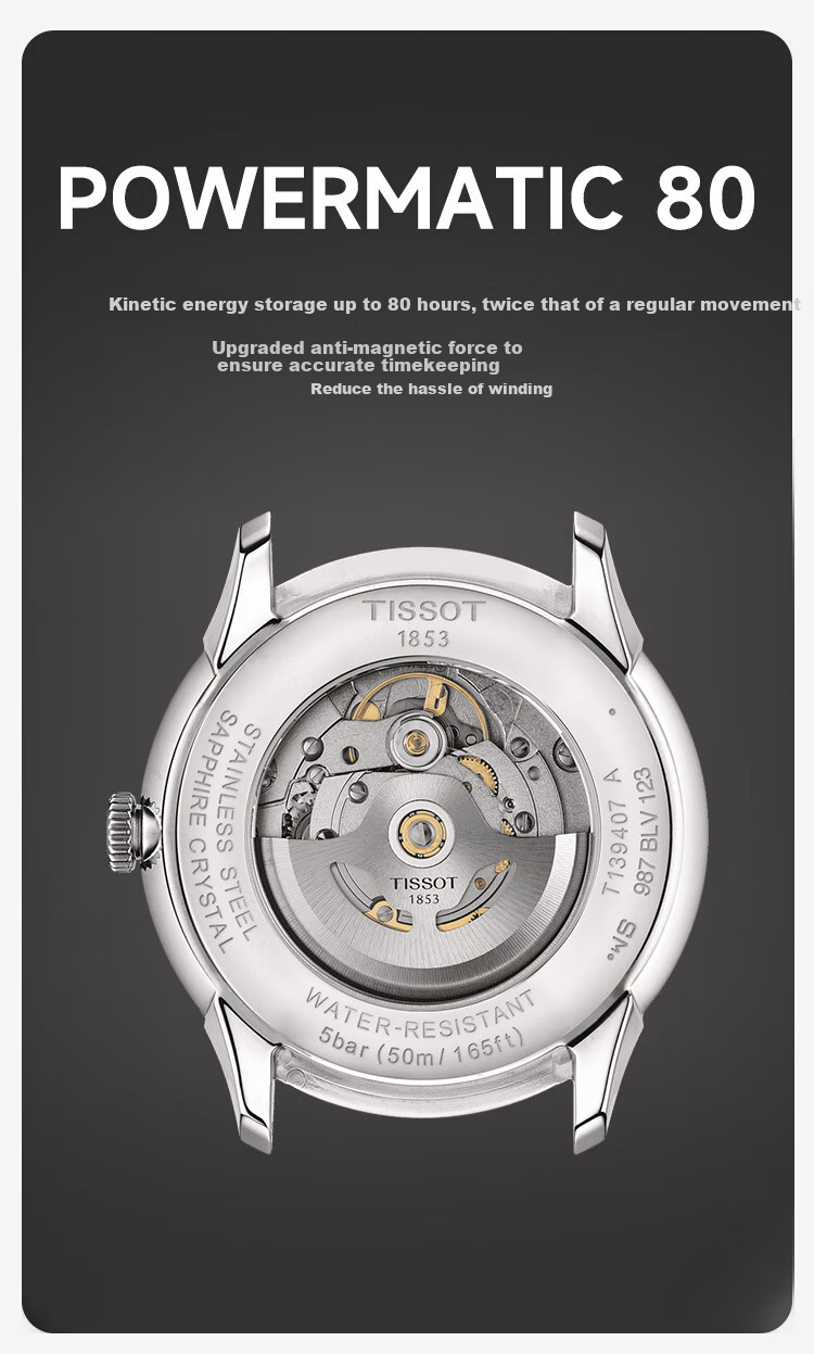 TISSOT New Le Locle Series Men's Watch, Swiss Automatic Mechanical Men's Steel Strap Business Watch, Birthday Gift 8