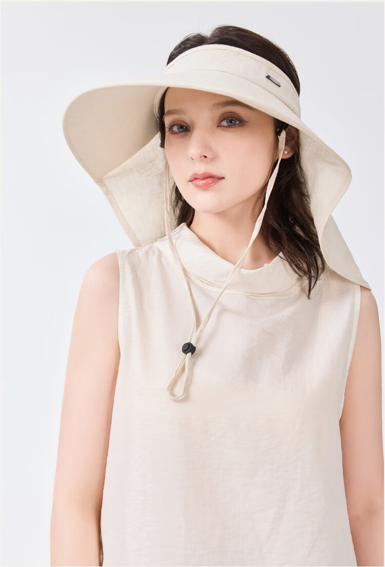 JIUMU Linen Sun Protection Hat, Women's Sun Hat, Sun Visor, Open Top Hat, Summer Face-Covering Neck Protection UV-Resistant Hat 16