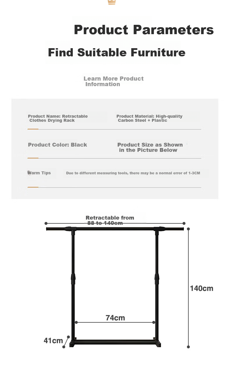 BAHAINIAO Indoor Home Balcony Floor Stainless Steel Telescopic Clothes Drying Rack Bedroom Simple Hanging Clothes Rack 8