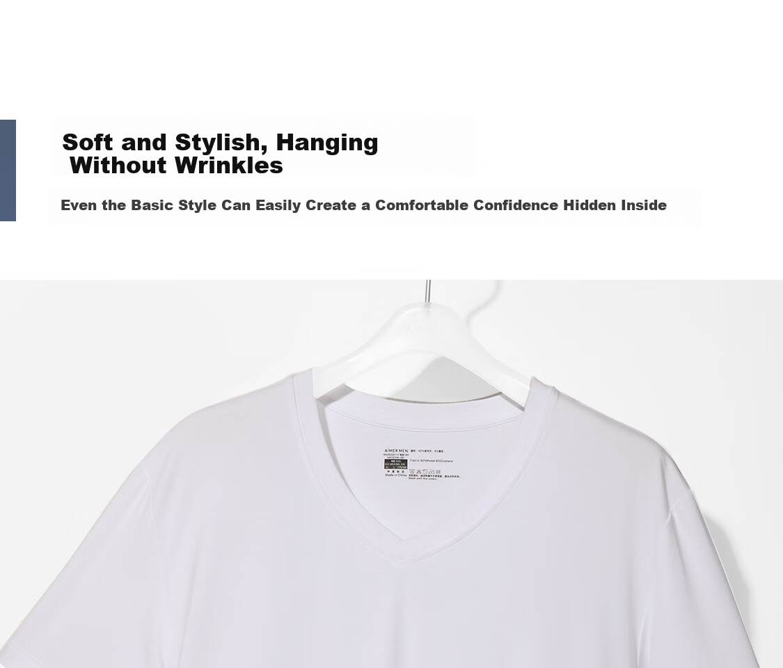 Aimer Men Modal Short-Sleeve T-Shirt Undershirt [2-Pack], V-Neck Vest, Black + White, Size 170 7