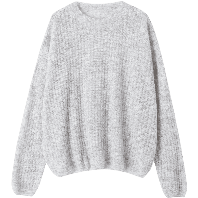 Dme [Containing Wool] Spring Lightweight Striped Hollow-Out Round Neck Sweater, High-Elastic Comfortable Knit Top for Wome