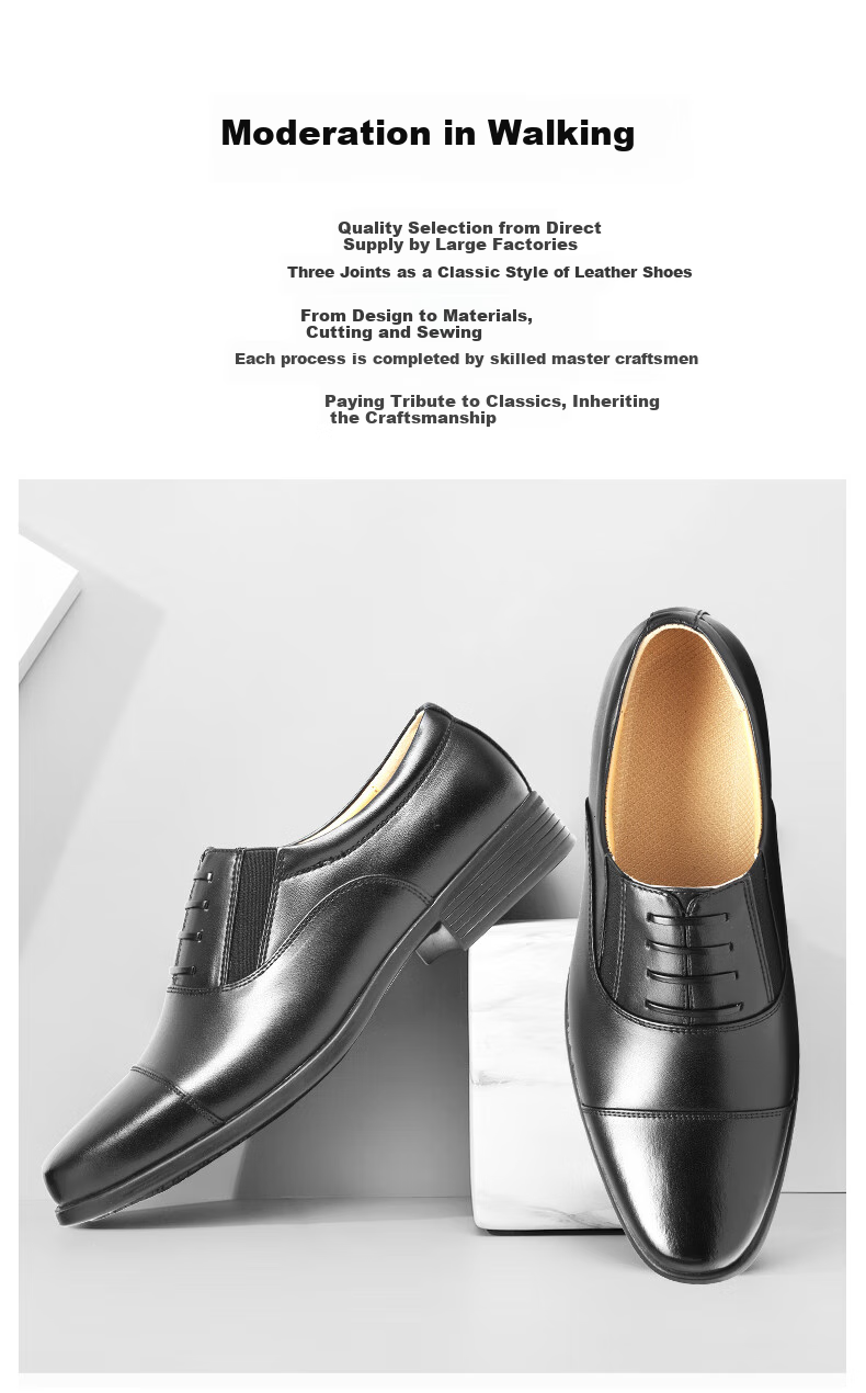 3514 Business Formal Leather Shoes with Three-Point Connection, Simple Slip-On Leather Shoes for Men, Derby Shoes, Black, Size 38 3