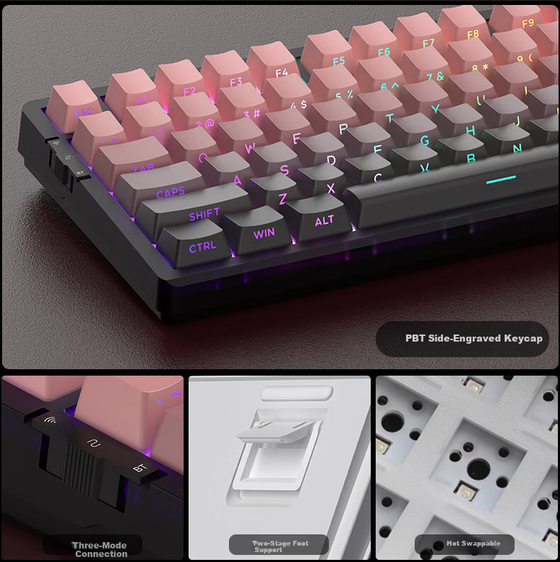 MageGee Light100 Tri-Mode Bluetooth Wireless Keyboard, 99 Keys Hot-Swappable Customizable Keyboard, RGB Translucent Side-Carved Keyboard, Gaming Mechanical Keyboard, Side-Carved Gray, Blue Whale Switches 8