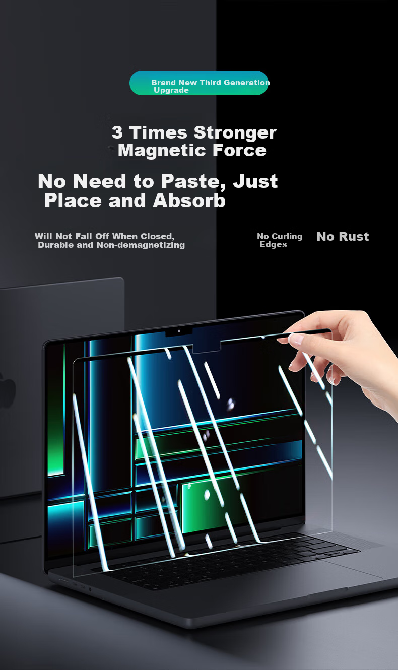 DiYiGongFang Magnetic Screen Protector for Apple Laptops, Compatible with Macbook Air 15.3-Inch M4/M3/M2, Ultra-Clear Full Screen Anti-Drop Protective Film, Ultra-Thin Adhesive Film 3