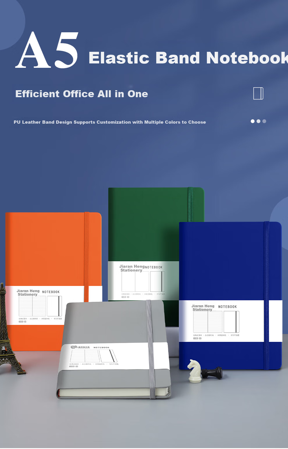 Jiaranheng Notebook, A5 Size with High-Quality Leather Cover, Thickened with Binding Straps, Suitable for College Students' Diaries, Business Office Stationery, Meeting Notes, Work Logs, Customizable, Blue Color 1