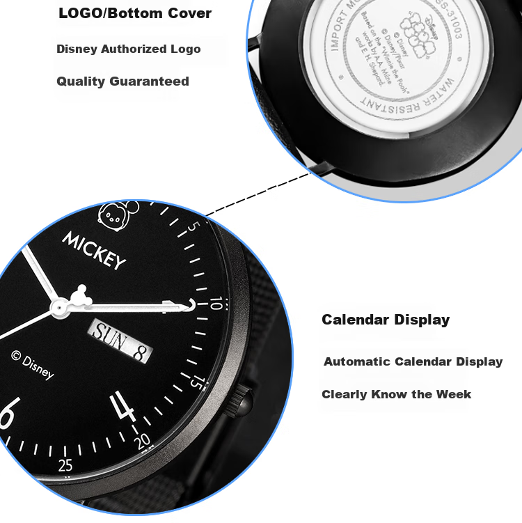 Disney Student Watch for Men, Simple Waterproof Dual Calendar Quartz Watch, Suitable for Middle And High School Students, Teenagers, Silent Exam-Specific Watch 10