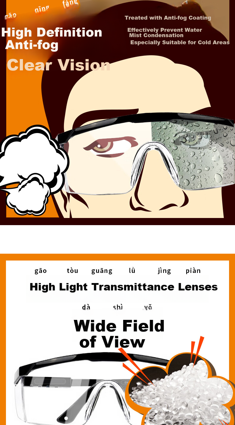Shunzao Goggles SZ-L, 1 Pair, Double-Sided Anti-Fog, Splash-Resistant, Waterproof, Dust-Proof, Sand-Proof 5